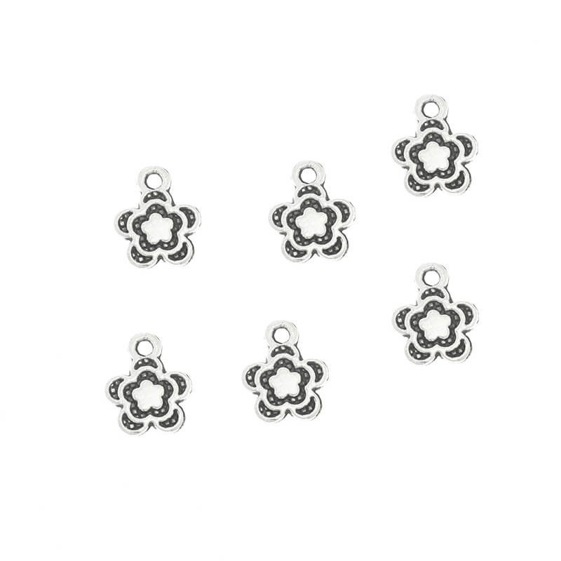 Flower pendants, 6 pcs, double-sided, silver 13x11mm AAU022