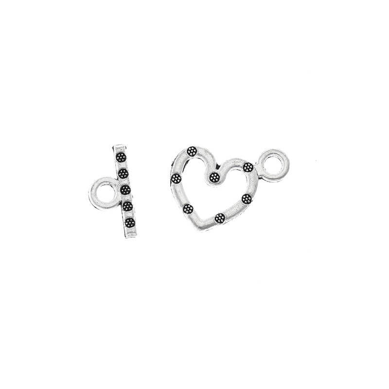 Clasp toggle heart 17x14 and 14x6mm 2 sets of antique silver SH030