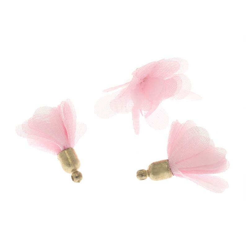 Chwosty kwiatki organza jasny róż 27mm 2szt TABKW02