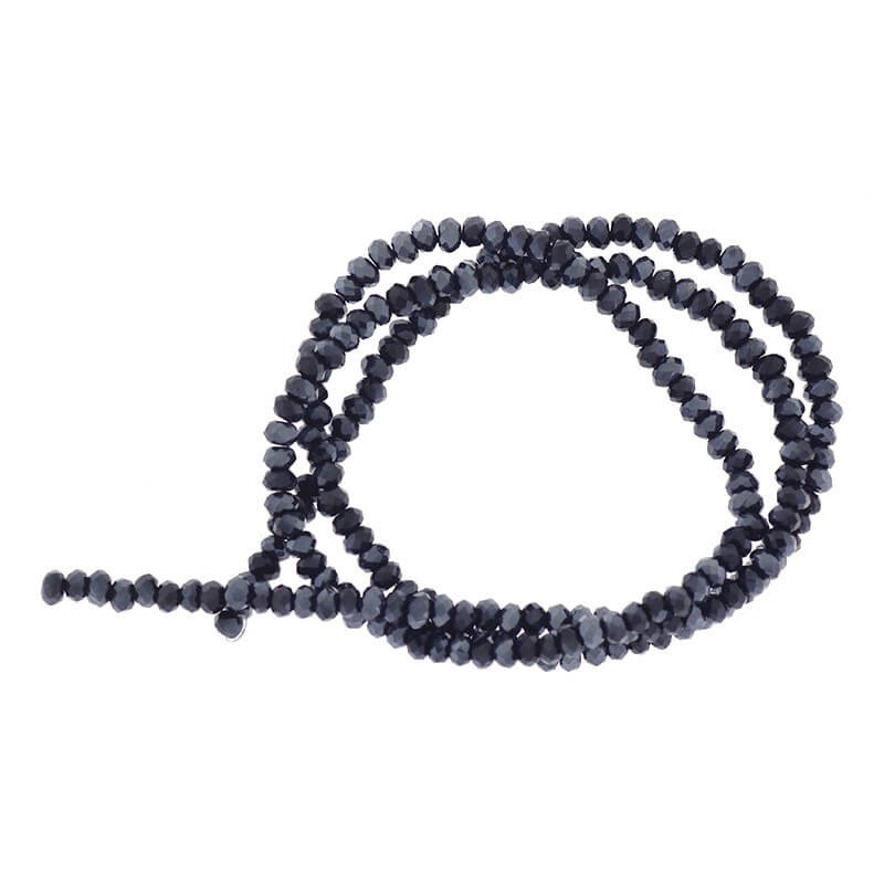 Faceted crystals / bands 200pcs / black metallic rope 2x1.5mm SZKROP01047