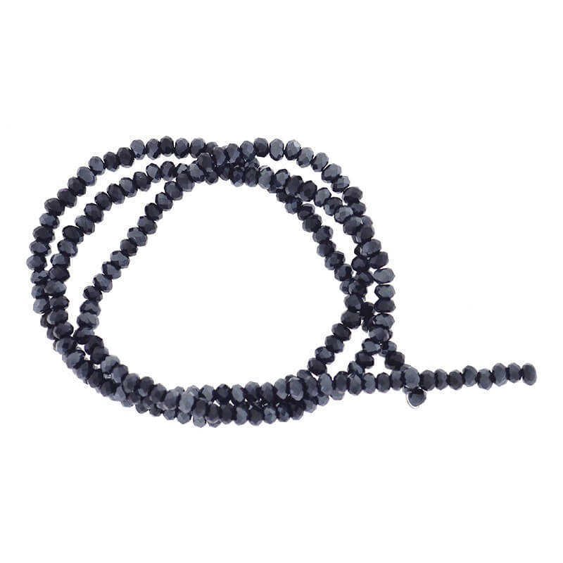 Faceted crystals / bands 200pcs / black metallic rope 2x1.5mm SZKROP01047