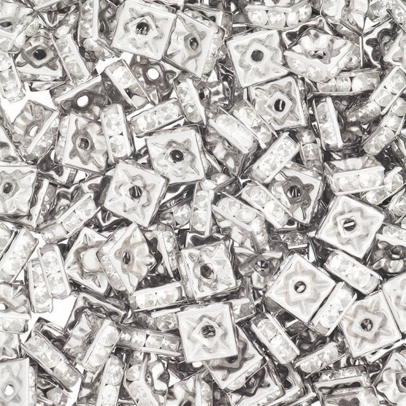 Przekładki z kryształkami 10szt srebrny / transparentny kwadratowe 8x3mm AAT400