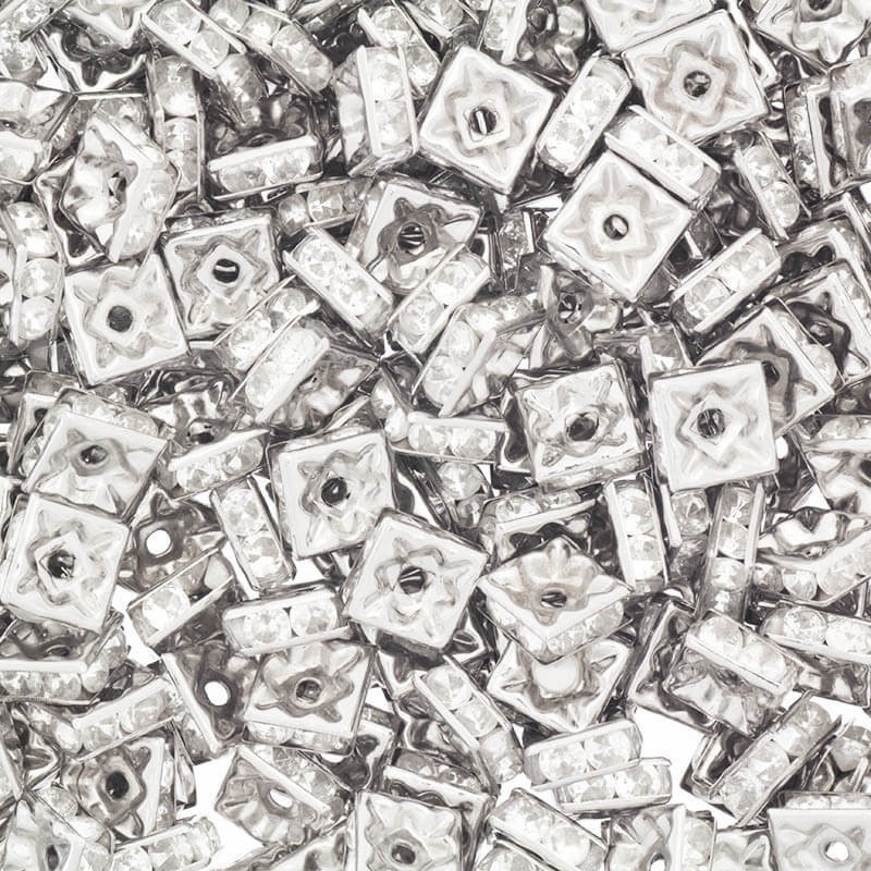 Przekładki z kryształkami 10szt srebrny / transparentny kwadratowe 8x3mm AAT400