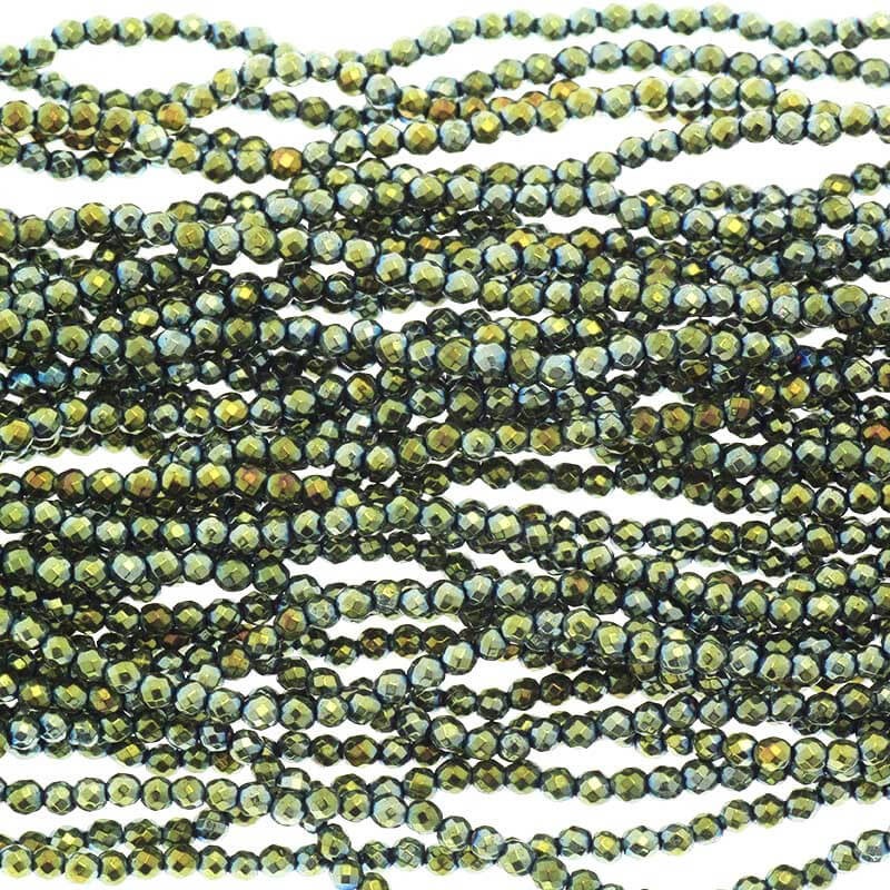 Hematyt koraliki kulki fasetowane 2mm zielony metalik 220szt/ sznur KAHE34