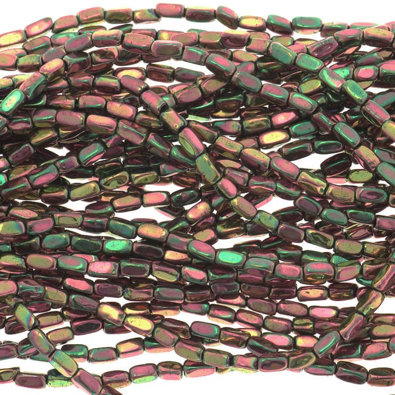 Hematyt koraliki cegiełki 1.5x3mm miedziano- zielony metalik 130szt/ sznur KAHE35