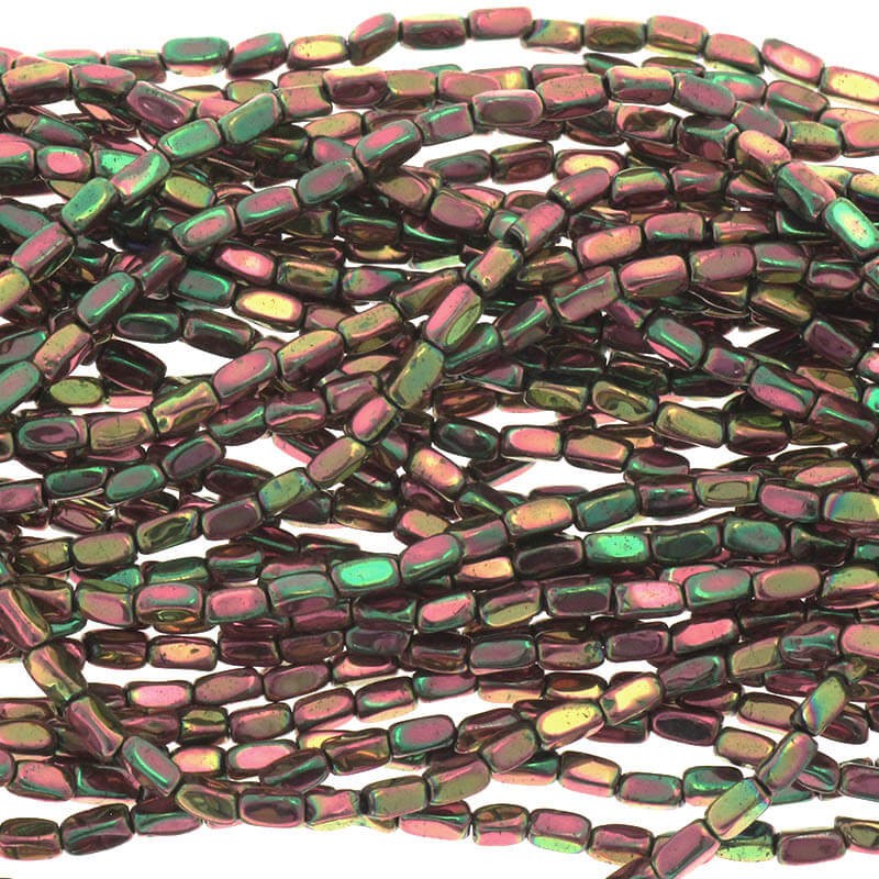 Hematite beads, bricks 1.5x3mm, copper-green metallic 130pcs / rope KAHE35