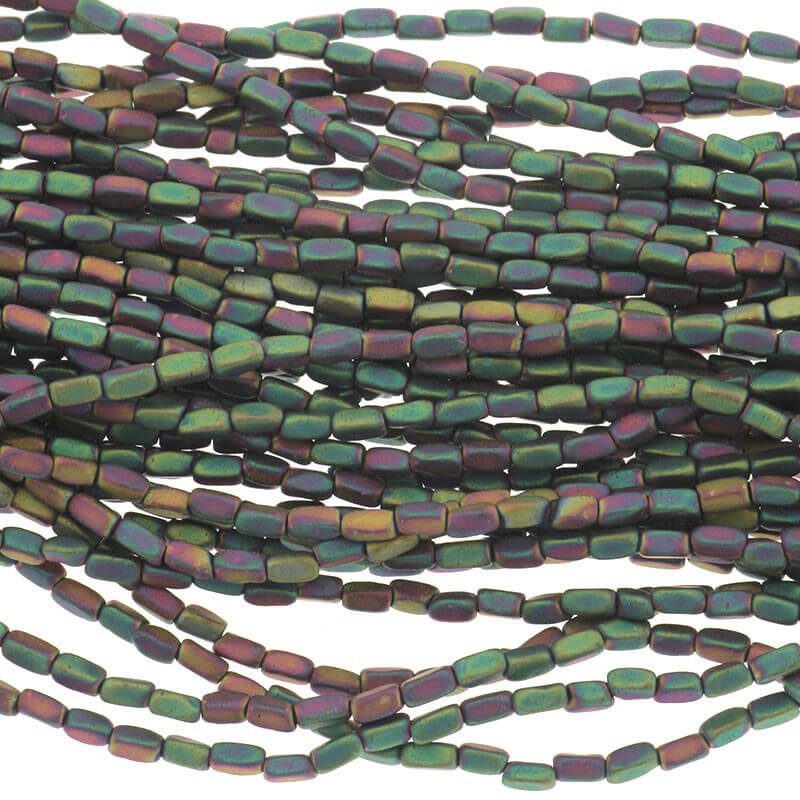 Hematite beads brick 1.5x3mm rainbow mat 130pcs / rope KAHE37