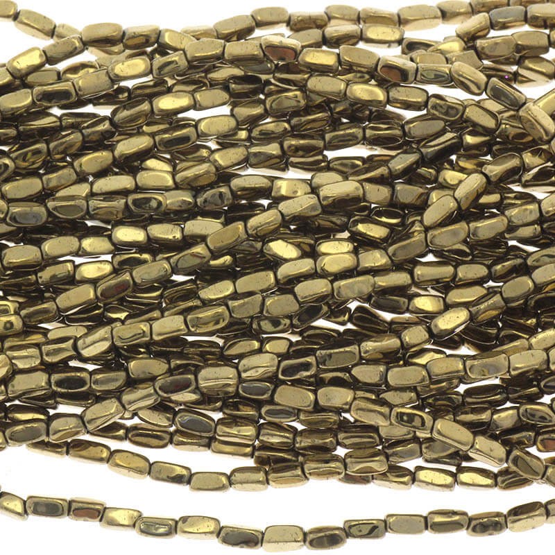 Hematite beads brick 1.5x3mm old gold 130pcs / rope KAHE38