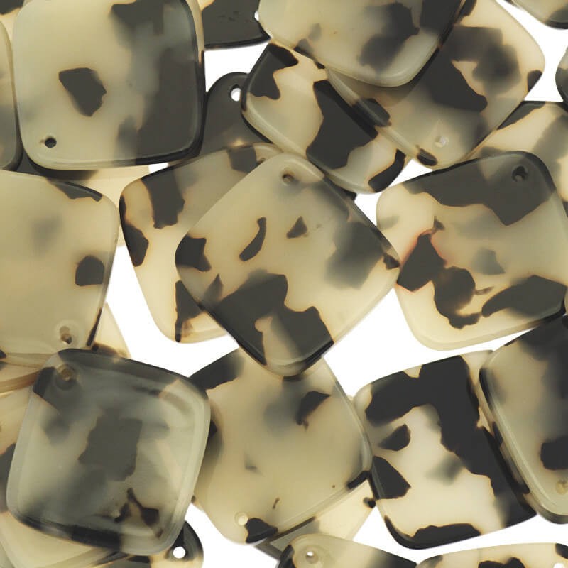 Pendants squares 21mm / cream tortoiseshell / Art Deco resin / 1pc XZR8801