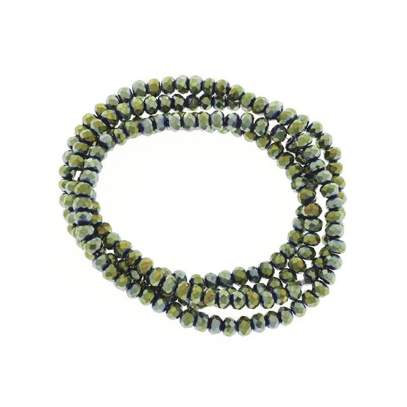 Faceted crystals / bands 190pcs / rope golden green metallic 3x2mm SZKROP02083