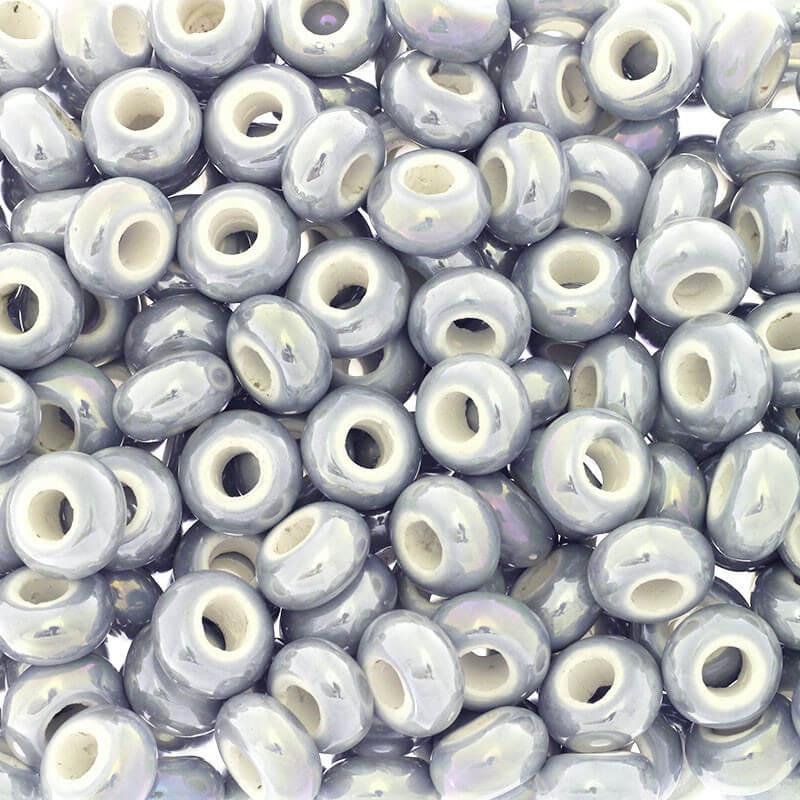 Ceramic modular beads pandora type 15mm light gray 2pcs CPAN15S09