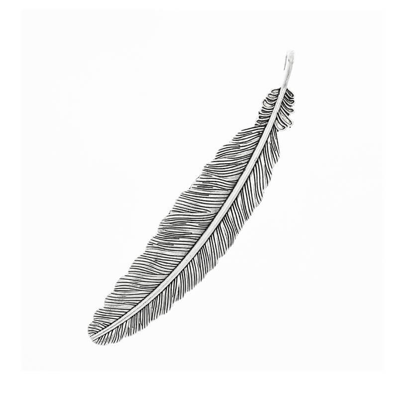 Antique silver feather pendant 105x22x2mm, 1 piece AAT411
