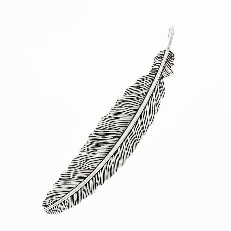 Antique silver feather pendant 105x22x2mm, 1 piece AAT411