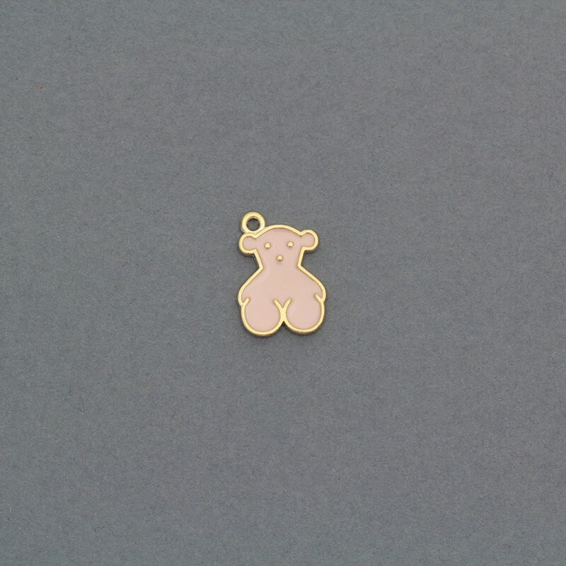 Enamel charms charms teddy bears like Tous pink, nice gold 14x10mm 2pcs AKG542