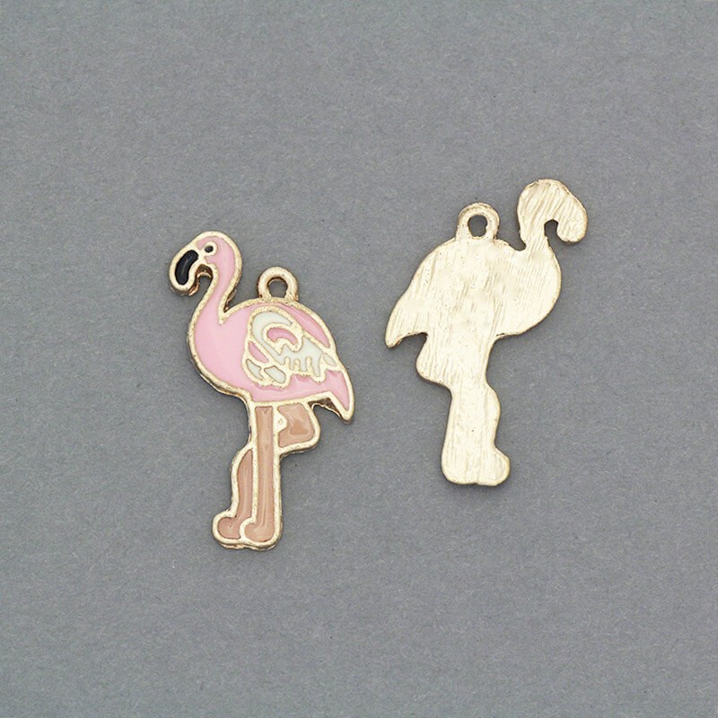 Enameled pendants flamingos pink / gold 26x13mm 2pcs AKG488