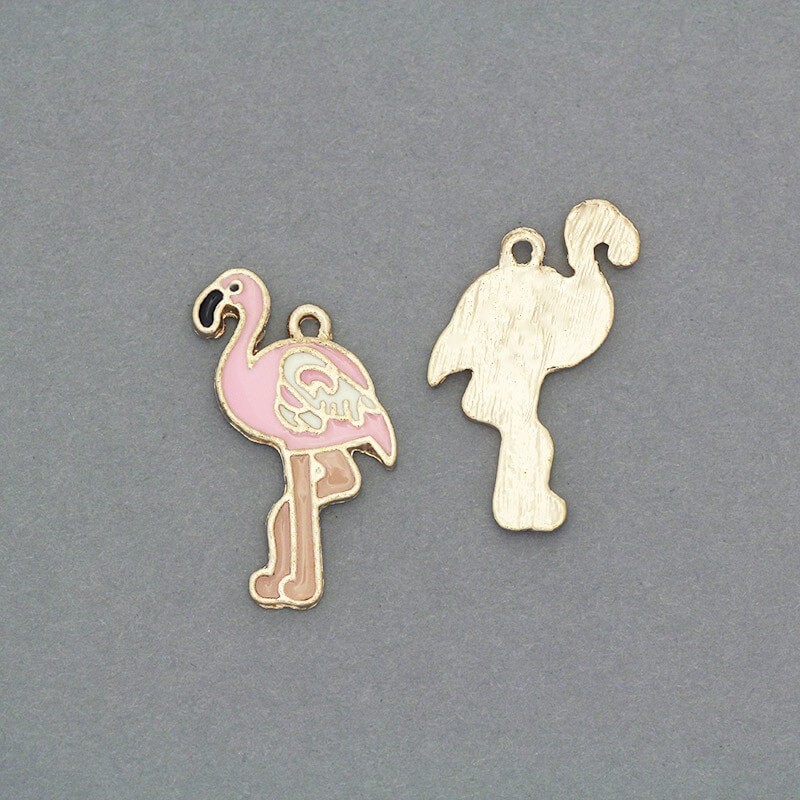 Enameled pendants flamingos pink / gold 26x13mm 2pcs AKG488
