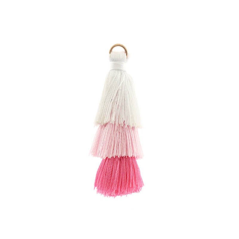 Triple tassels with a circle of pink / white 45mm 1pc TAST13