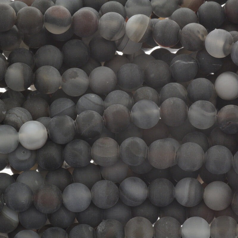 Agate beads matt black / gray balls 8mm 46pcs (cord) KAAGM0817