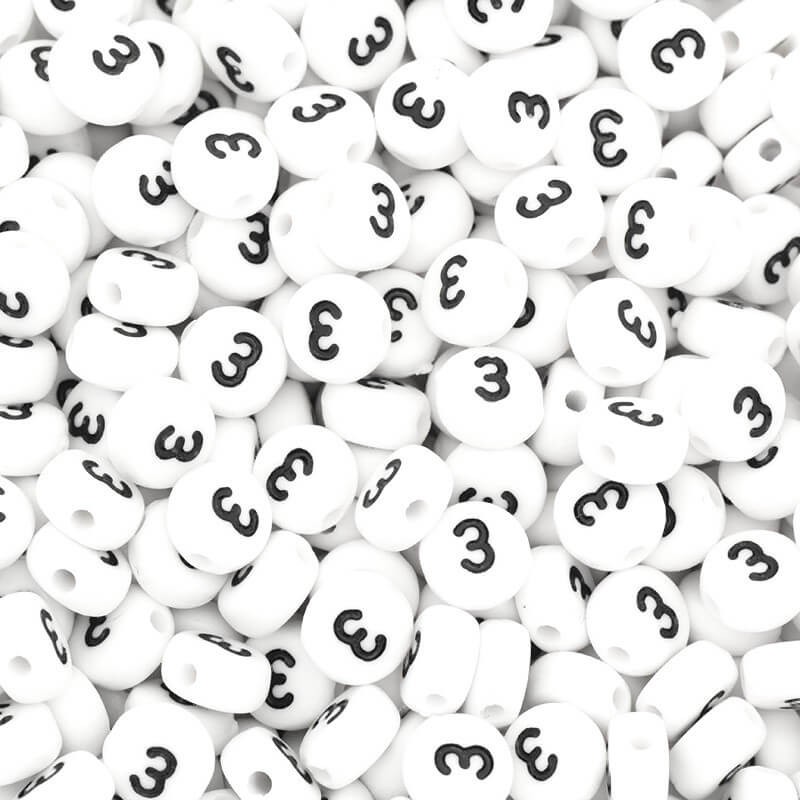 Beads numbers / Digit 3 / acrylic coins 7mm 30pcs. XWL3