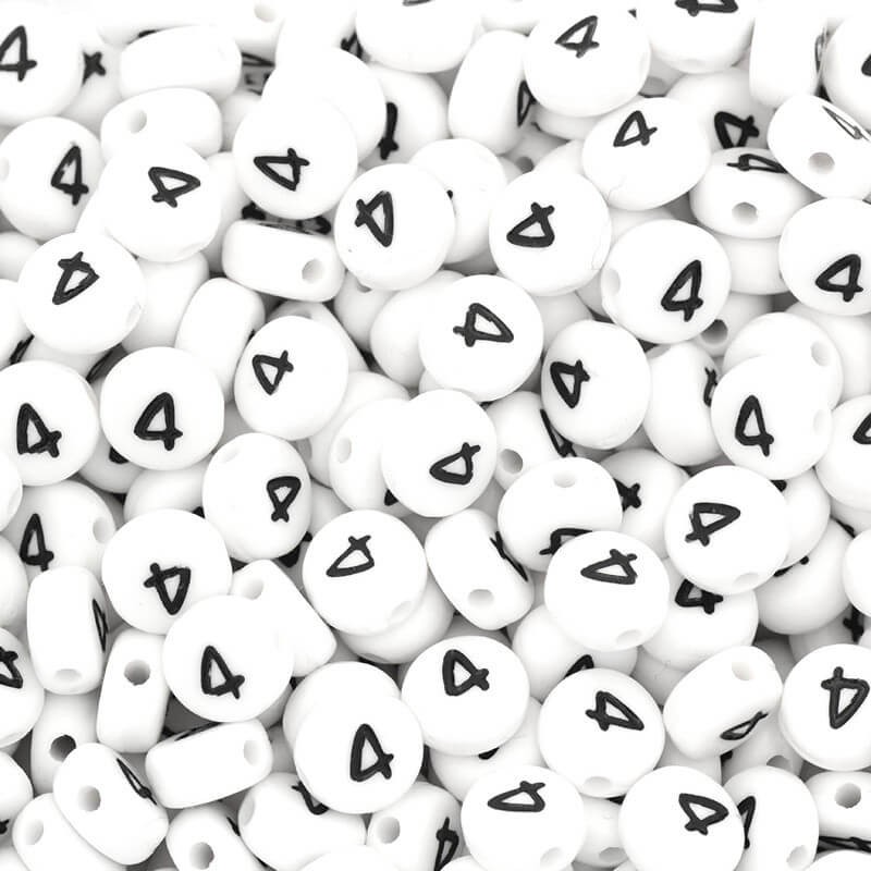Beads numbers / Digit 4 / acrylic coins 7mm 30pcs. XWL4