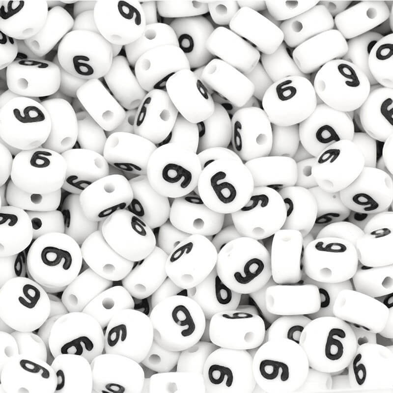 Beads numbers / Digit 6 / acrylic coins 7mm 30pcs. XWL6