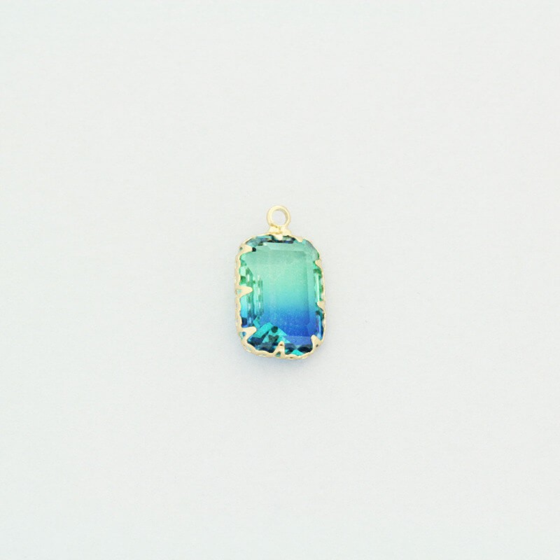 Pendants crystals in the ferrule / blue and green shaded, 1 pc gold-plated 19x11x6mm ZG269