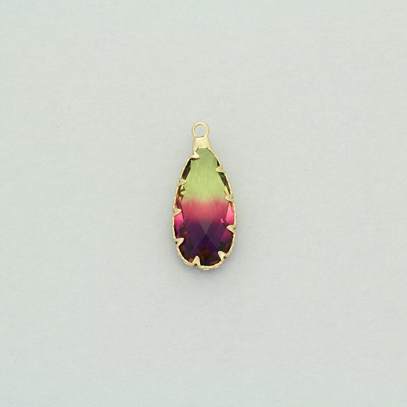 Teardrop charms / crystals in the ferrule / yellow-violet shaded 1pc gold-plated 24x10x6mm ZG271