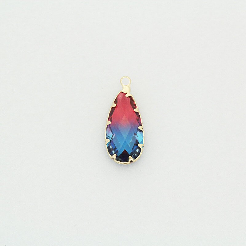 Teardrop charms / crystals in the ferrule / blue and pink shaded 1pc gold-plated 24x10x6mm ZG274