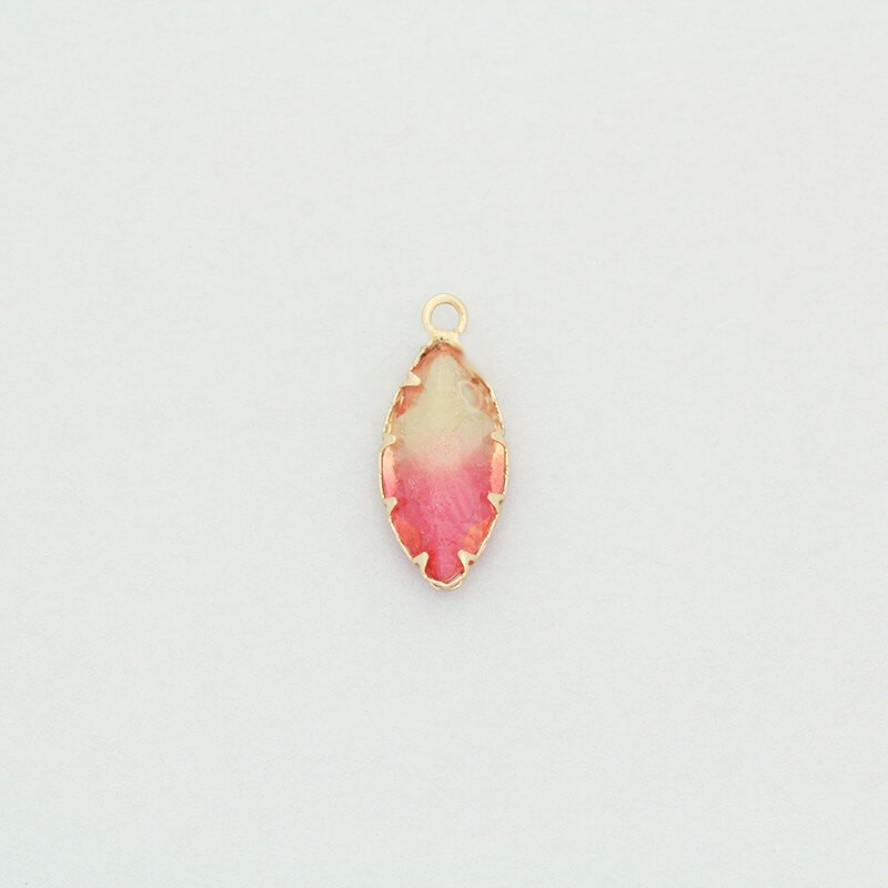 Pendants crystals in the ferrule / yellow-pink shaded, 1 pc gold-plated 22x9x6mm ZG289
