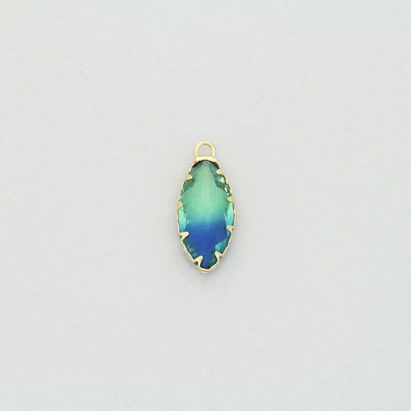 Pendants crystals in the ferrule / blue-green shaded, 1 pc gold-plated 22x9x6mm ZG288