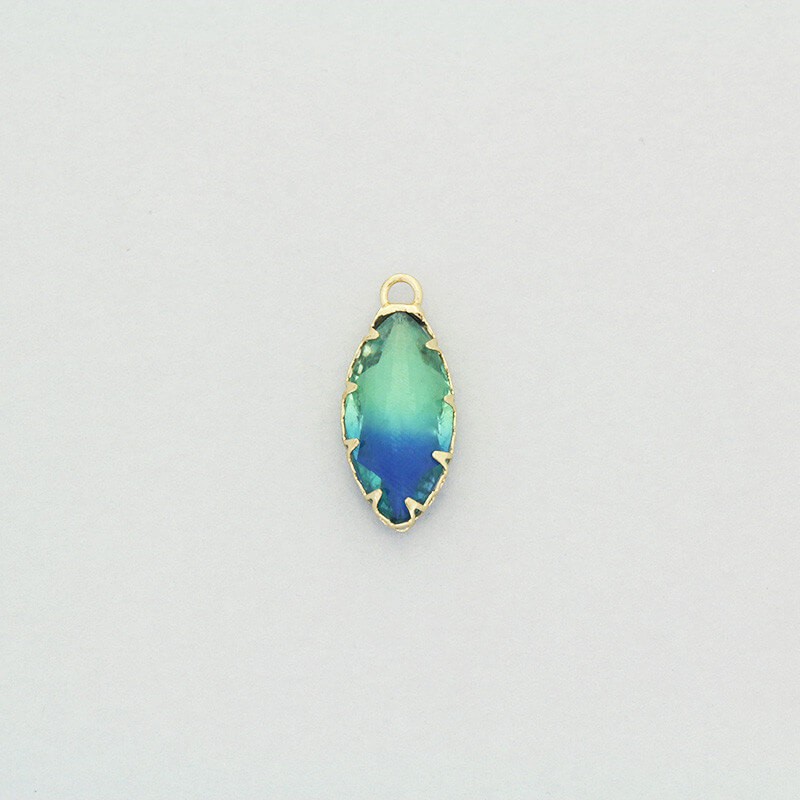 Pendants crystals in the ferrule / blue-green shaded, 1 pc gold-plated 22x9x6mm ZG288