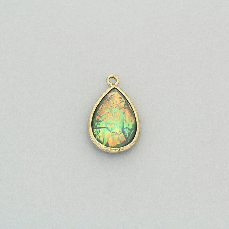 Dichroic pendants / teardrops / green opal gold 22x14mm 1pc ZG281