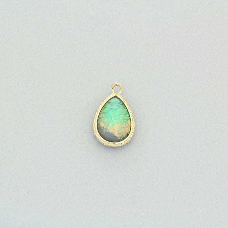 Dichroic pendants / teardrops / green opal gold 19x12mm 1pc ZG282