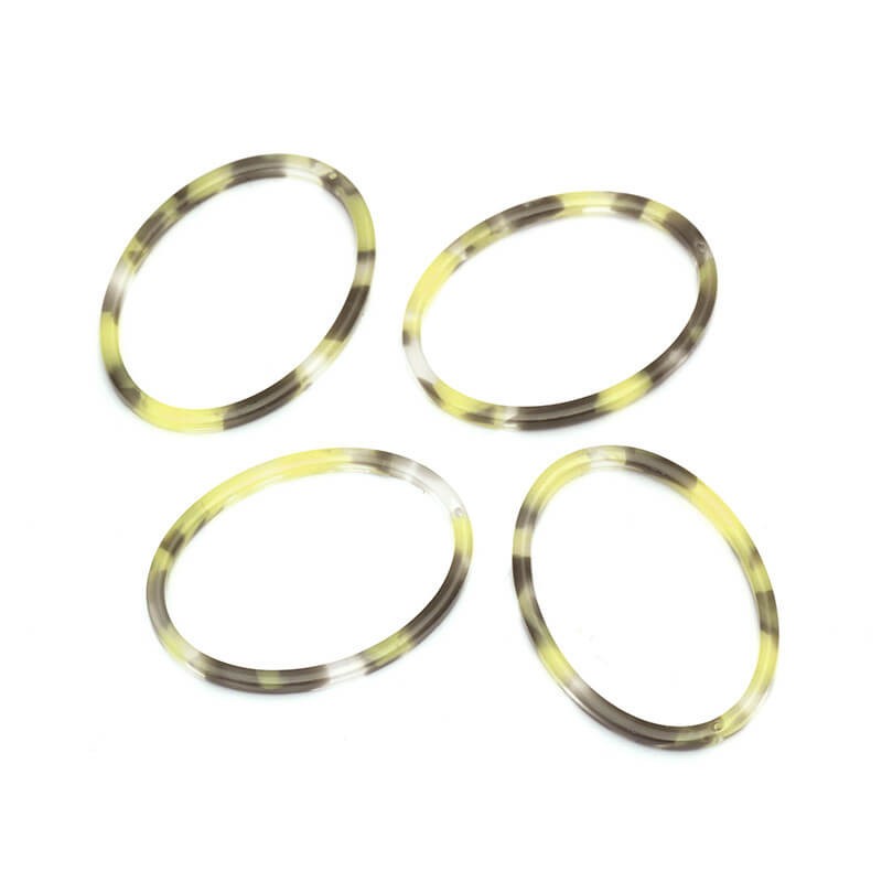Resin connectors oval 37x26mm / Art Deco resin / yellow gray / 1pc XZR7502