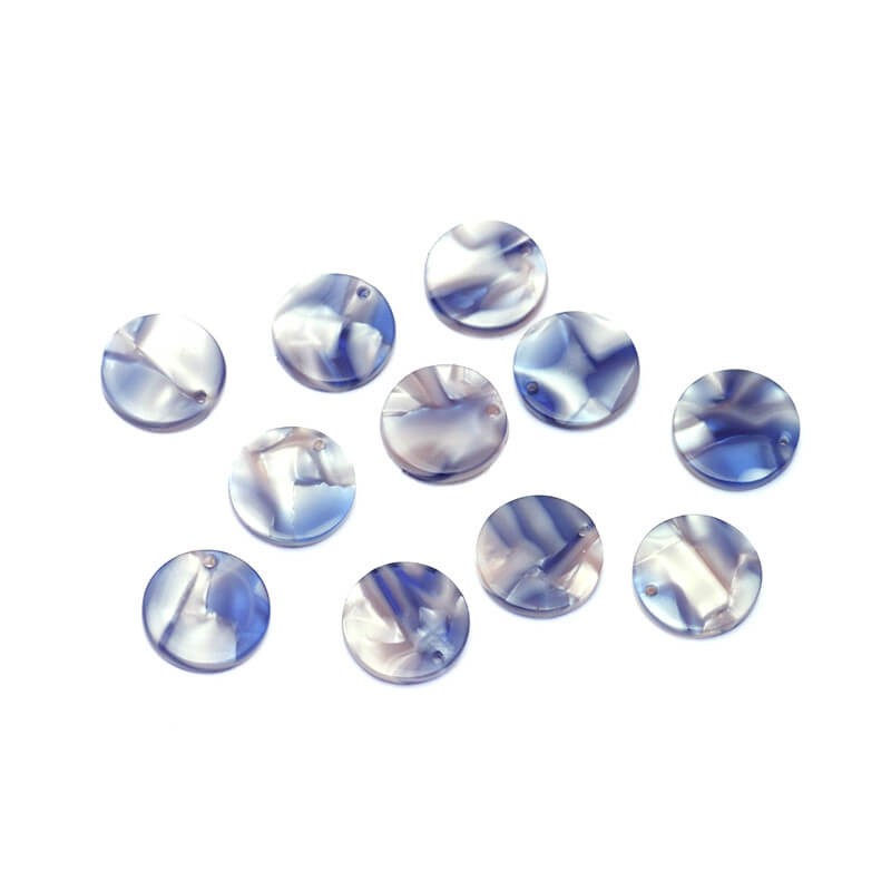 Coin pendants 14mm / blue pearl / Art Deco resin / 1pc XZR7702