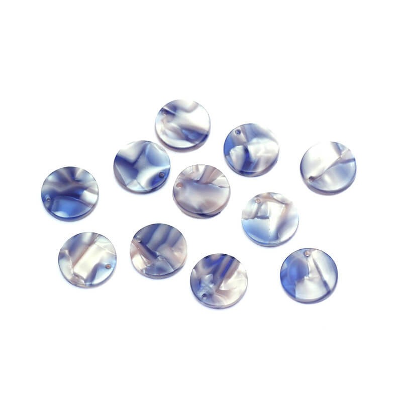 Coin pendants 14mm / blue pearl / Art Deco resin / 1pc XZR7702