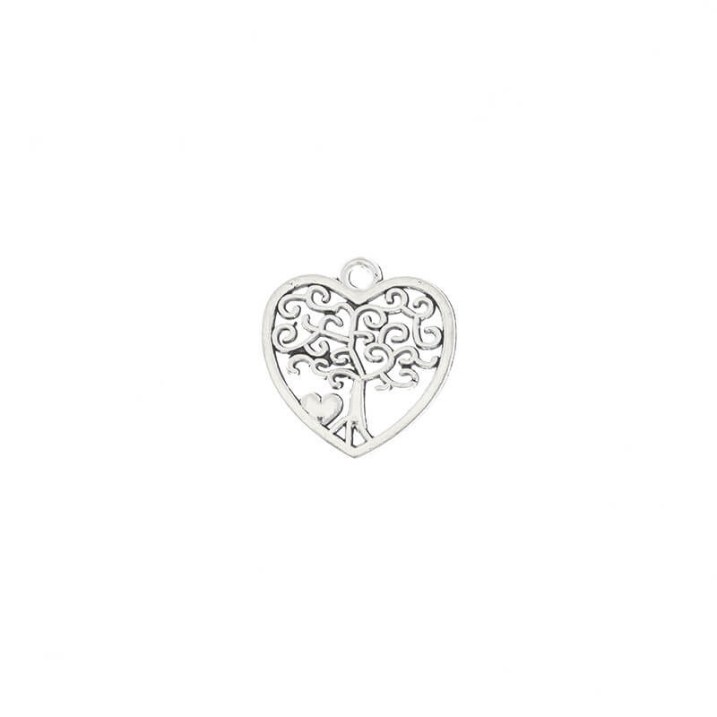 Heart pendant with a tree, 4 pcs, silver 17x18mm AAT452
