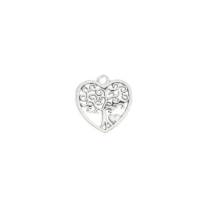 Heart pendant with a tree, 4 pcs, silver 17x18mm AAT452
