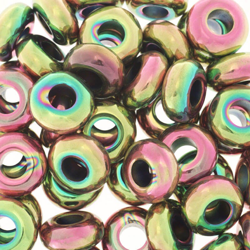 Hematite modular beads 14x6.5mm pink rainbow 1pc KAHEPA10