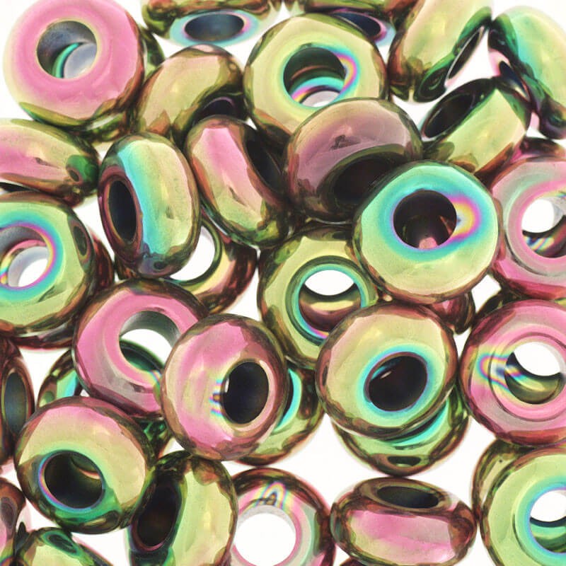 Hematite modular beads 14x6.5mm pink rainbow 1pc KAHEPA10