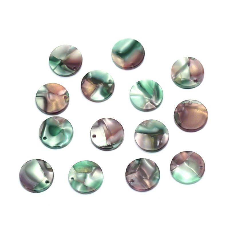 Zawieszki z żywicy monetki 14mm/ Żywica Art Deco / różowo- zielona perła / 1szt XZR97B