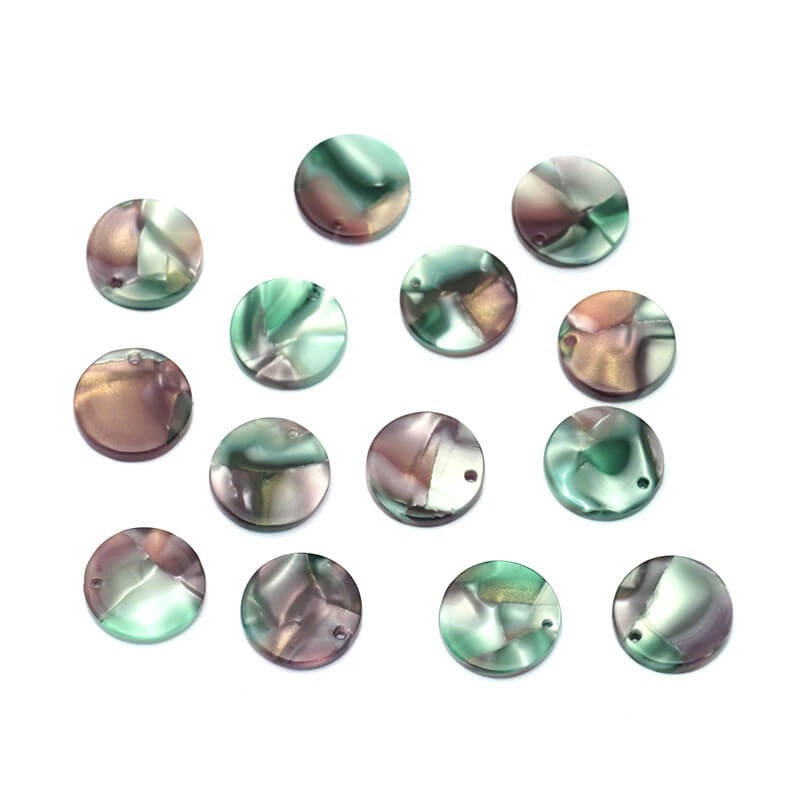 Zawieszki z żywicy monetki 14mm/ Żywica Art Deco / różowo- zielona perła / 1szt XZR97B