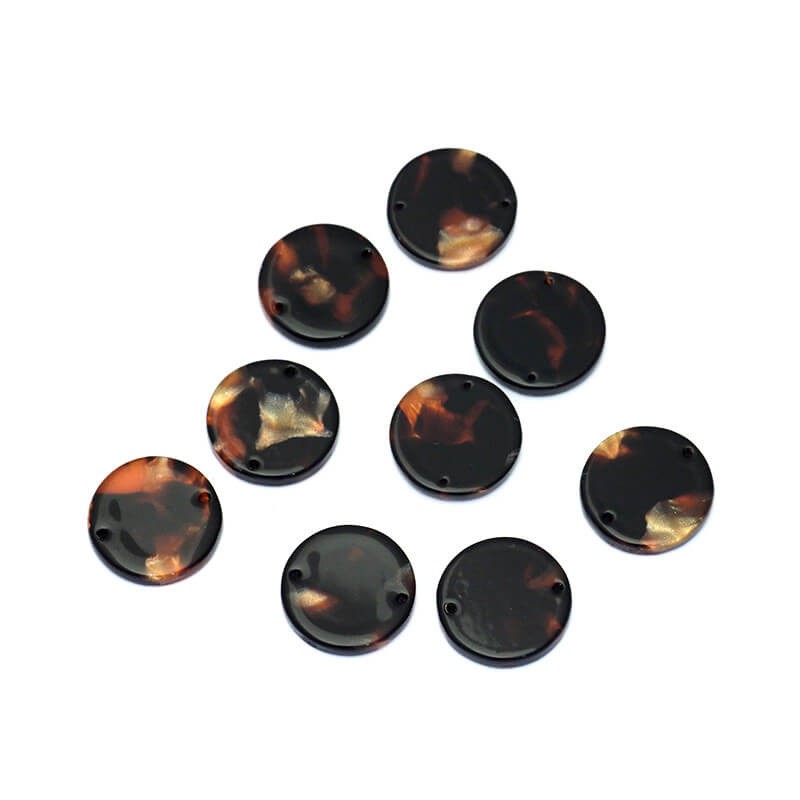 Łączniki z żywicy monetki 15mm/ Żywica Art Deco / perła w ciemnym karmelu / 1szt XZR97C