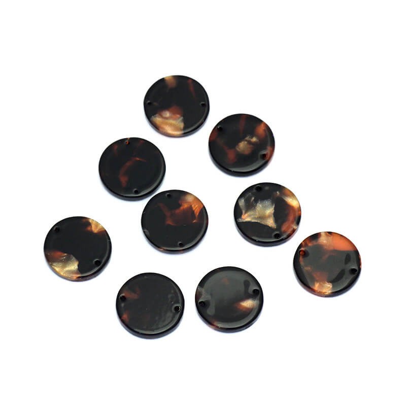 15mm resin coin connectors / Art Deco resin / pearl in dark caramel / 1pc XZR97C