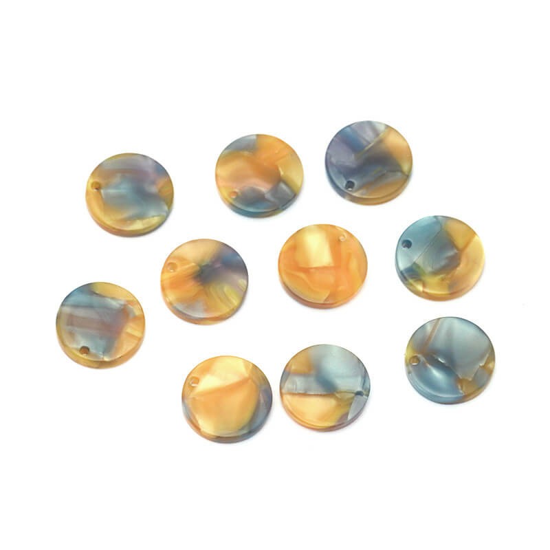 Resin pendants 14mm / Art Deco resin / blue-yellow pearl / 1pc XZR97E