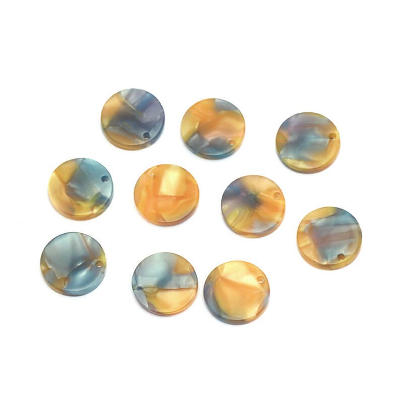 Resin pendants 14mm / Art Deco resin / blue-yellow pearl / 1pc XZR97E