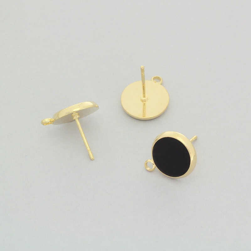 Gold-plated studs with resin / black gold 12x14mm 2pcs AKG610