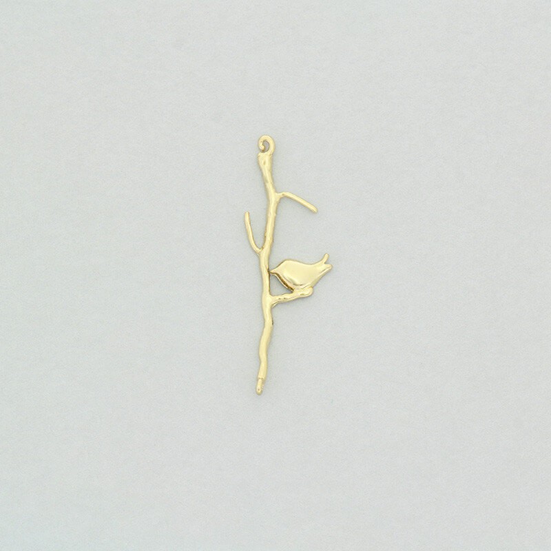Connectors for earrings twigs with a bird gold-plated 32x11mm 1pc AKG618