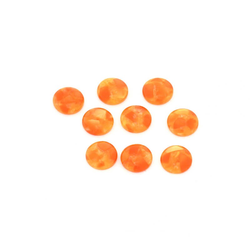 Resin cabochons with shell / 10mm / orange / 4pcs KBAD1002