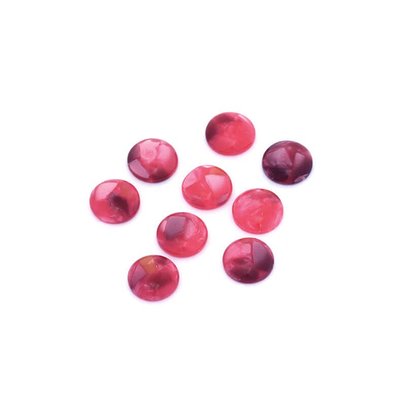 Resin cabochons with shell / 10mm / raspberry / 4 pcs KBAD1003